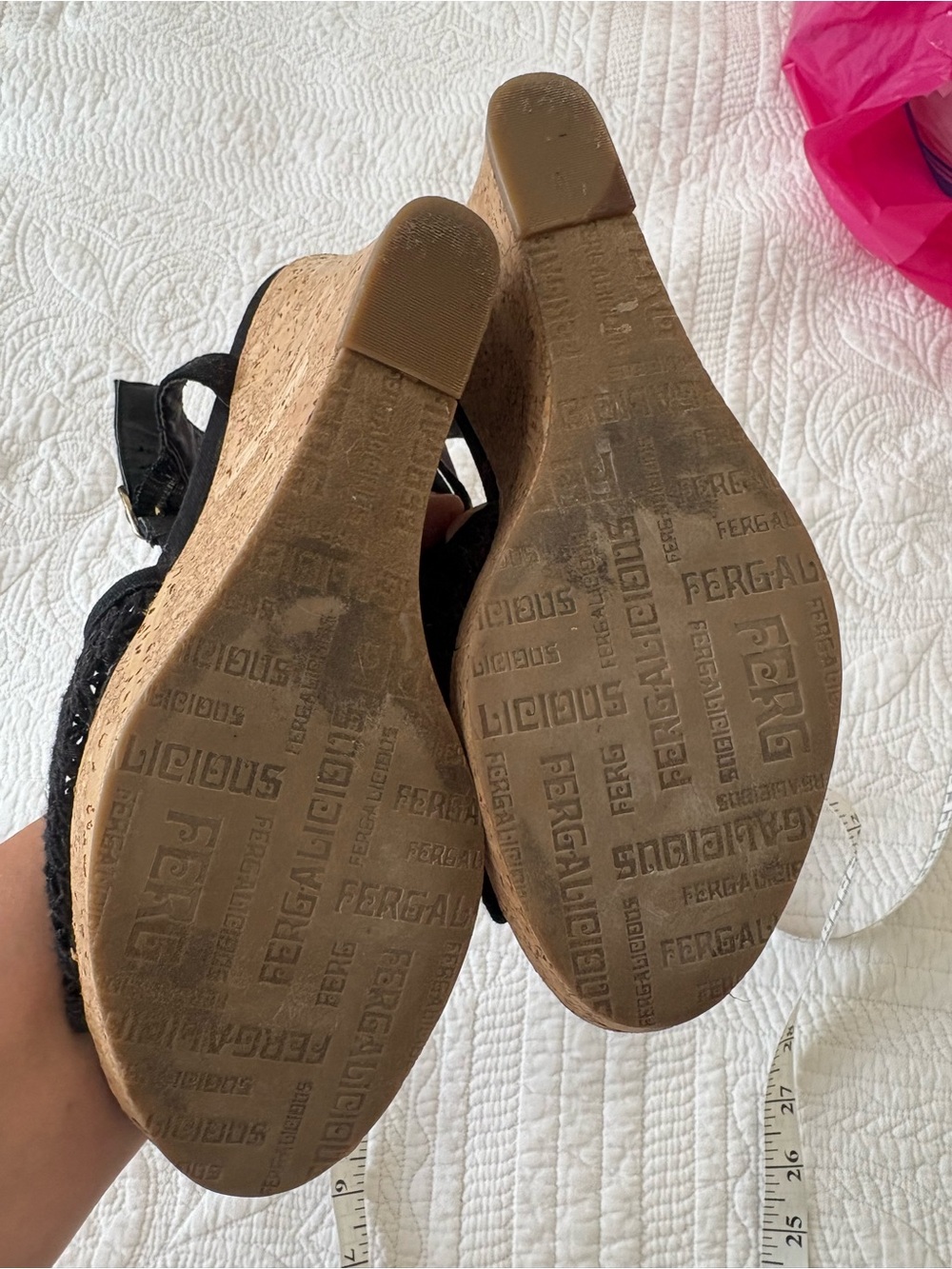 Fergalicious Black Woven Slingback Wedge Sandals - Picture 6 of 7